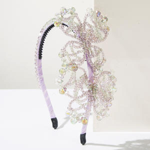 Diadema con cuentas de cristal <span class=keywords><strong>lila</strong></span> de lujo, borla desmontable, antideslizante, mariposa dulce, accesorio para el <span class=keywords><strong>cabello</strong></span> de boda - Product Image 3
