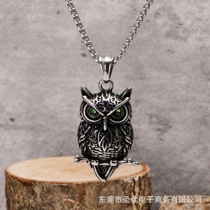 Collar con colgante de búho de acero inoxidable, diseño de animales unisex, joyería de regalo SP1078 - Product Image 2