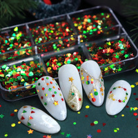 Accessoires de nail art scintillants pour l'automne/hiver : Paillettes rondes en forme d'étoile et de cœur, 6 grilles, avec logo gratuit