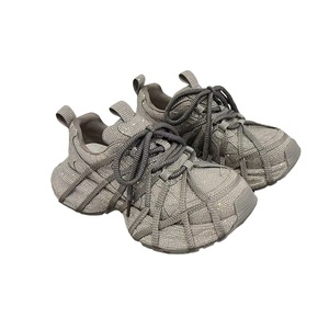 Chaussures de sport décontractées à plateforme avec lacets et strass pour femmes, couleur unie marron gris noir - Product Image 5