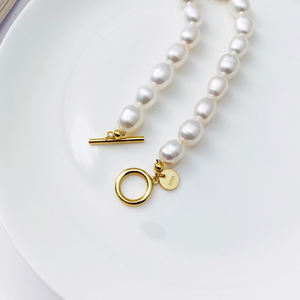 Pulseras de lujo de estilo INS para mujer, brazaletes de plata de 18K con perlas de agua dulce chapadas en oro y circón verde, 2021 - Product Image 6