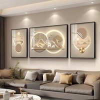 Peinture décorative moderne de luxe léger pour salon, triptyque encadré haut de gamme pour mur derrière le canapé