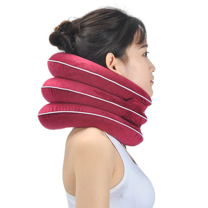 Dispositif de traction cervicale Bofeikang, attelle de cou gonflable à trois couches, entièrement en velours, fonctionnement manuel pour le soutien du cou et - Product Image 1