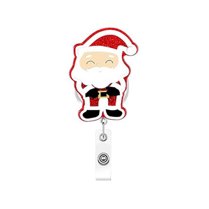 Porte-badge rétractable Père Noël avec clip ceinture, boucle à tirage facile, porte-clés caravane, cadeau de Noël en acrylique - Product Image 1