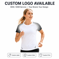 Camiseta Deportiva para Mujer, Manga Raglán con Estampado, Blanca, Secado Rápido, Transpirable, Cuello Redondo, Corte Ajustado, Ropa Deportiva para Gimnasio, Fabricante Mayorista OEM