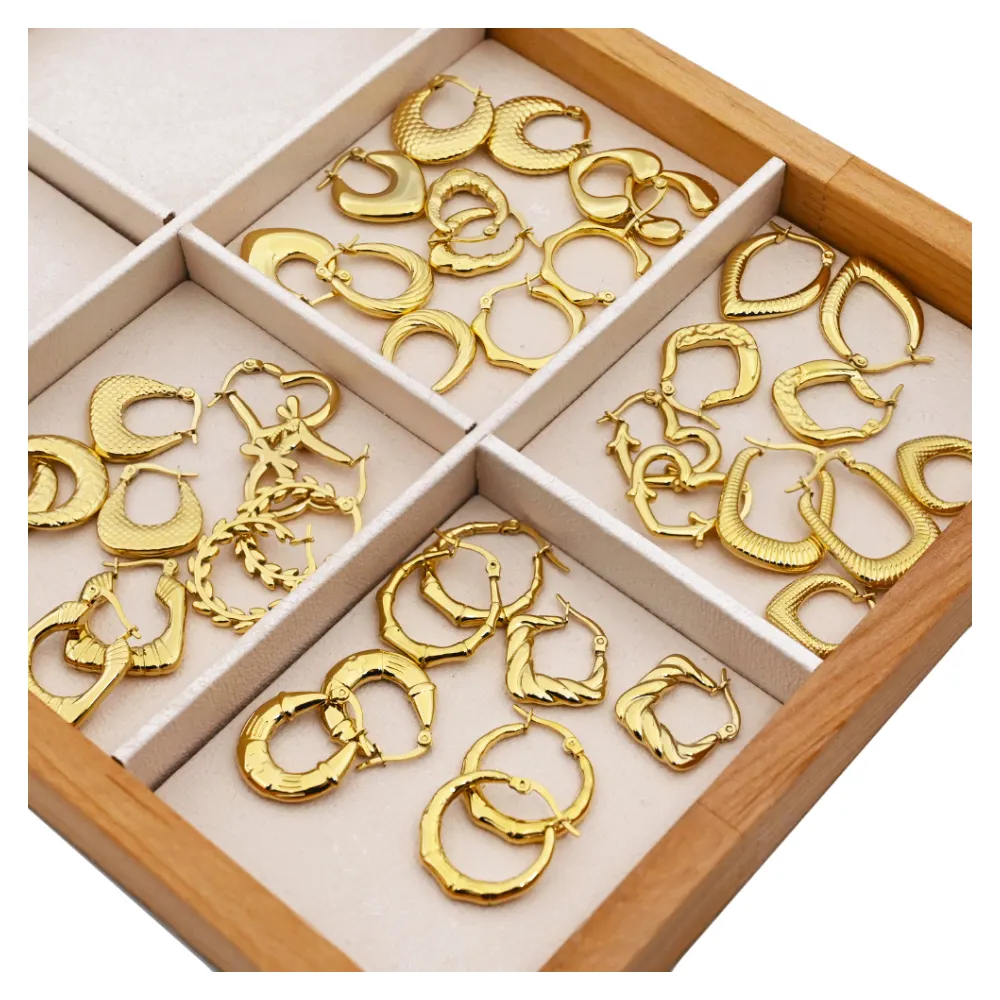 Bolso geométrico vintage, diseño único, textura en forma de U, pendientes de aro de acero inoxidable chapados en oro, joyería de uso diario