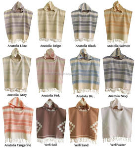 <b>Hooded</b> Pestemal Turkish <b>Towel</b> Beach Pool Poncho for All Sizes Surf Swimming Change Cloth Adult and Kids - Product Image 5