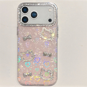 เคสโทรศัพท์ลายการ์ตูนคิตตี้รูปเปลือกหอยสำหรับ iPhone 17 16 15 Pro Max ประดับเพชร ลายเปลือกหอยสีรุ้ง ลายเมาส์โบว์  ฝาหลังแบบเลเซอร์ - Product Image 5