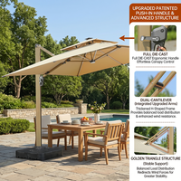 Parasol cantilever carré Meiqi de 3 m - Parasol de jardin moderne en aluminium, résistant au vent et au soleil, pour l'extérieur