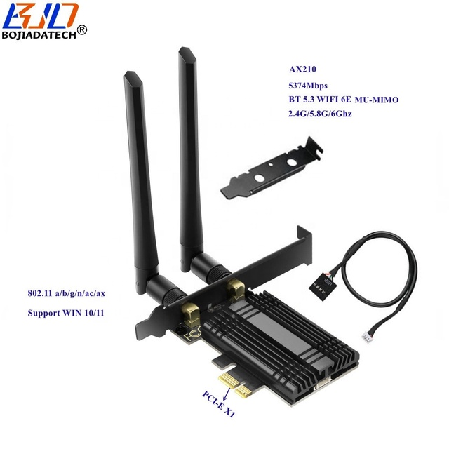 Factory Wholesale 2.4G 5.8G 5374Mbps MU-MIMO BT5.3 WIFI6E Wifi Adapter PCI-E 1X Wireless Network Card AX210 802.11a/b/g/n/ac/ax