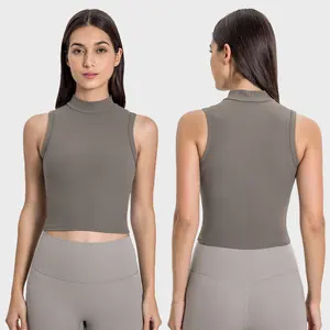 Sexy Custom High Quality High Neck Crop Top Ribbed For Women Cotton Slim Tank Tops Ladies Sleeveless Sexy Crop Tops