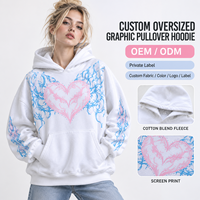 Sweat à capuche personnalisé pour femme en polaire, coupe oversize, imprimé sérigraphié, épaules tombantes, manches longues, ourlet côtelé, style décontracté
