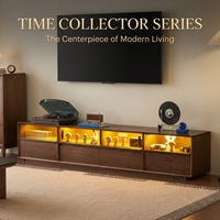 Meuble TV contemporain en bois massif de qualité FAS avec éclairage LED, portes en verre, console multimédia écologique pour salle à manger, salon, chambre