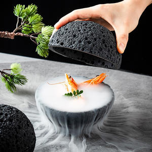 Boule volcanique noire antique bol de service de glace sèche sashimi <span class=keywords><strong>sushi</strong></span> fruits de mer assiette d'exposition pour fête <span class=keywords><strong>club</strong></span> restaurant dîner plats assiettes - Product Image 3
