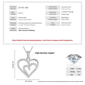 Wholesale Pure <b>Copper</b> 14K Gold Filled Pave Zircon Trendy Link <b>Chain</b> Double Layered Heart Pendant Necklace for Women - Product Image 2