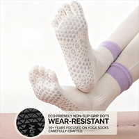 Chaussettes antidérapantes à cinq doigts pour yoga et Pilates pour femmes, en coton et élasthanne, longues, motif cœur, pour Pilates, ballet, barre et danse