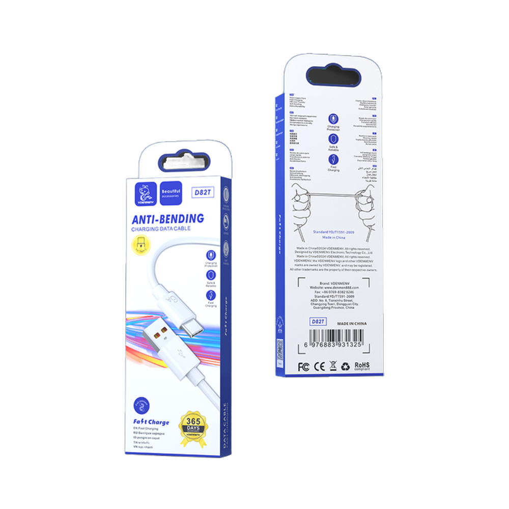 D82T ПВХ провод материал быстрой зарядки USB 3,0 Макс 3.0A Тип C кабель для зарядки телефона