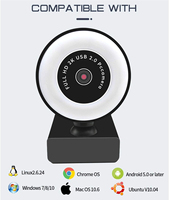 Kamera Web komputer 1080P 2K 4K HD, kamera Web Video USB rotasi dengan mikrofon dan cincin untuk Streaming langsung fokus otomatis