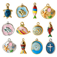 Pendentifs en acier inoxydable anti-goutte d'huile, animaux marins : baleine, tortue marine, poisson, étoile de mer, breloques DIY