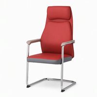 Chaise de réunion moderne rouge, kaki, noire, dossier haut, en cuir PU, avec accoudoirs métalliques intégrés