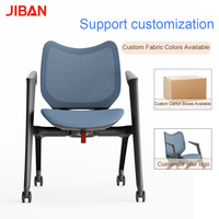 Chaise de formation en maille bleue avec accoudoirs fixes, pivotante et inclinable, compacte, pour séminaires, réunions, invités, stagiaires, visiteurs, réception