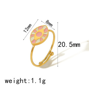 Anillo de acero de titanio rosa melocotón con diseño de corazón, flor e insecto para mujer, regalo de joyería - Product Image 3