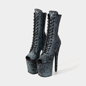 Imprimé Serpentine 20cm Talon Aiguille Style Européen et Américain Sexy Plateforme Étanche Sensuelle à Lacets Fermeture Éclair Semelle Extérieure en Caoutchouc - Product Image 3