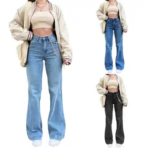 J&H 2023 new arrivals blue denim jeans stretchy flared pants & trousers women high waist pantalones de mujer jeans mom