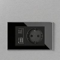 Delviz – prise électrique EU, panneau en verre cristal de 120mm x 72mm, avec Ports de charge USB de Type C 2A, prise de courant murale européenne de 16a