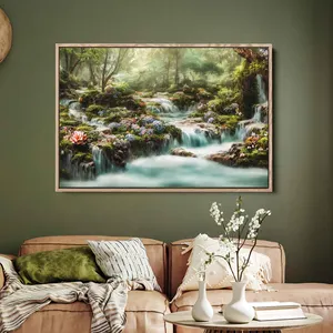 رسومات جدارية حديثة على قماش الكانفا برسومات المناظر الطبيعية الغابات والشلال ديكور منزلي