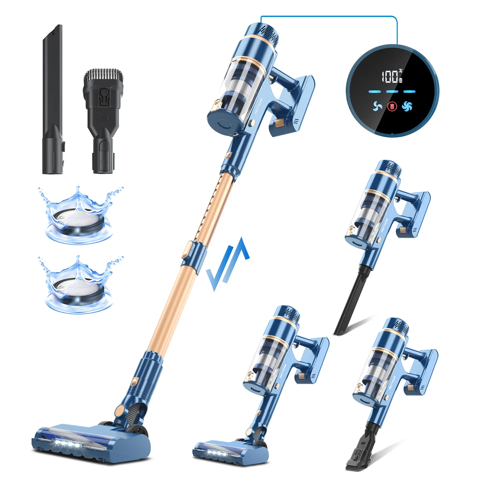 PRETTYCARE P2 Best Clean Supplier Manufacture Upright Machine Cordless Wireless Stick Handy 2 in 1 Vacuum Cleaner