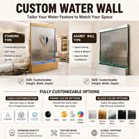Mur d'eau en verre autoportant moderne avec cascade LED à changement de couleur, fontaine décorative pour hall d'hôtel