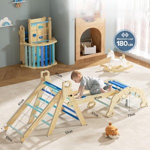 Estructura de juego de madera para escalar en interiores para niños de 4 a 6 años con escalera y puente de cuerda - Product Image 3