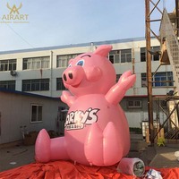 Porc gonflable rose de dessin animé, adorable ballon animal gonflable pour exposition
