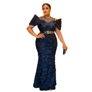 新到网眼非洲Kitenge顶级设计3D刺绣非洲伴娘礼服亮片尼日利亚礼服非洲服装