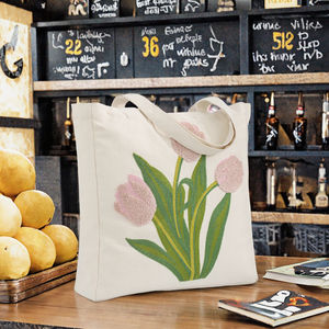 Bolsa de Mano de Lona con Bordado Floral Estético Personalizado para Mujer, Bolsa de Hombro de Algodón Reutilizable con Cierre Magnético para Compras, Gimnasio y Regalos - Product Image 3