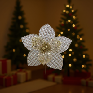 Homeera Christmas Ornament 25Cm Champagne Polyester Glitter Flower Tree Decoration - Product Image 2
