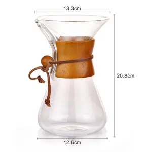 Pot Kopi Kaca Borosilikat Klasik, Pembuat Kopi Tuang 400Ml/600Ml/800Ml