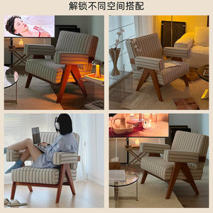 ชุดเฟอร์นิเจอร์โซฟาเดี่ยวสไตล์ฝรั่งเศสย้อนยุค ทำจากไม้เนื้อแข็ง หุ้มผ้า ประกอบง่าย เหมาะสำหรับห้องนั่งเล่น พักผ่อน และใช้ในโฮมสเตย์ - Product Image 6