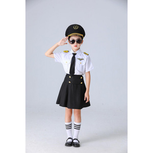 Capitaine pour enfants uniforme masculin hôtesse de l'air professionnel <span class=keywords><strong>femme</strong></span> <span class=keywords><strong>pilote</strong></span> maternelle Aviation Performance jeu de rôle Costume - Product Image 4