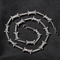 Collier fin personnalisé Hip Hop Rap avec fermoir mousqueton, chaîne à épines en fil de fer CZ Bling Iced Out pour hommes