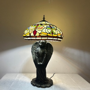 LongHuiJing European Jassmyne Stained Glass LED Lampshade Table Lamp Flexible Simple Angel Base for Living Room Art Decoration - Product Image 1