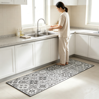 Tapis de cuisine antidérapant en vinyle 4 mm avec support en latex amorti, motif carreaux géométriques, résistant à l'huile et absorbant l'eau pour la maison