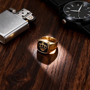 Bague signet personnalisée en acier inoxydable plaqué or avec gravure, badge LOGO, pour club familial ou champion - Product Image 3