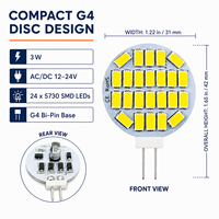 Ampoules LED G4 AC/DC 12-24V 24 LED 5730 SMD sans scintillement, CRI élevé, blanc chaud ou froid pour hotte de cuisine, camping-car, bateau, éclairage de placard