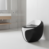 WC monobloc en céramique de Chaozhou, à poser au sol, noir et blanc, forme d'œuf, fait à la main, avec chasse d'eau super siphonique, pour salle de bain