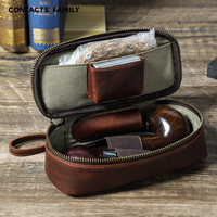 Étui de voyage portable en cuir véritable personnalisé pour pipe à tabac avec rangement pour accessoires