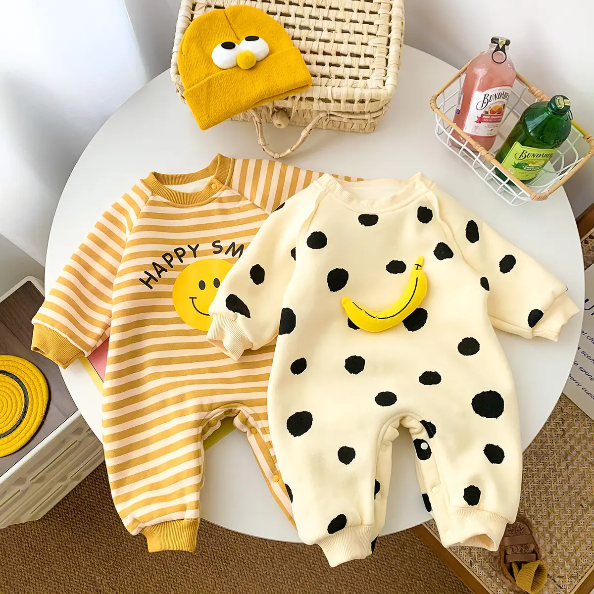 New Arrival Velvet Thicken Striped Dots Winter Jumpsuit Romper For Baby Toddler