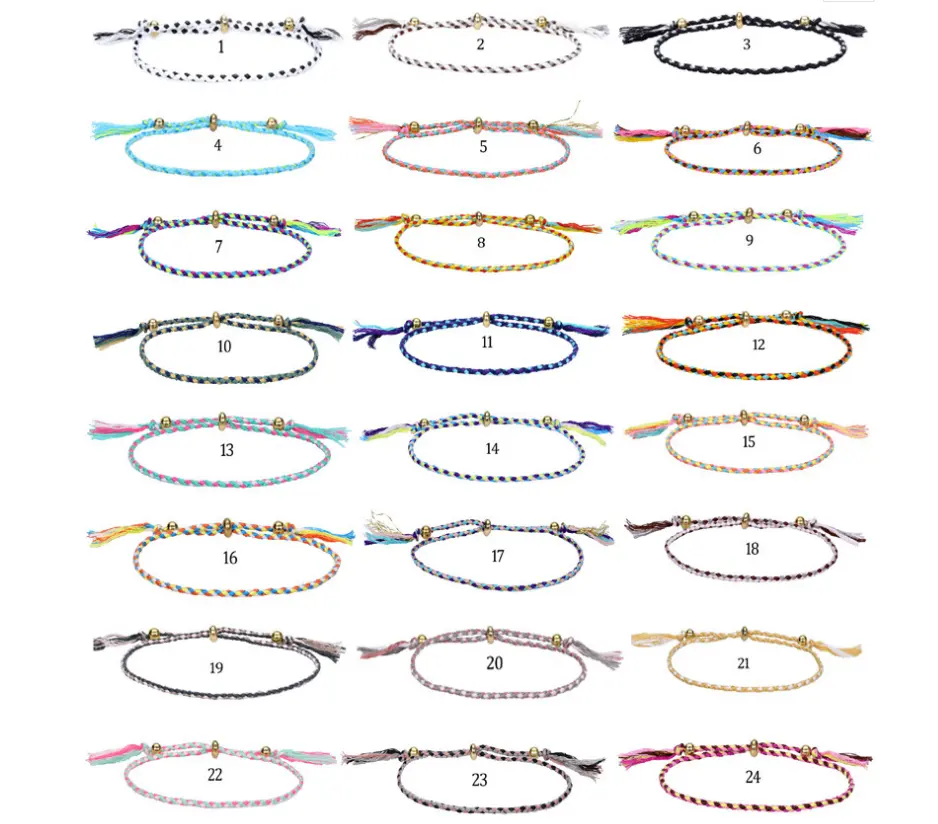 Eté Simple Chanceux 24 couleur Coton Cordon Bracelet D'amitié Tissé Réglable Couleur Corde Tressée Bracelet pour Les Femmes Hommes