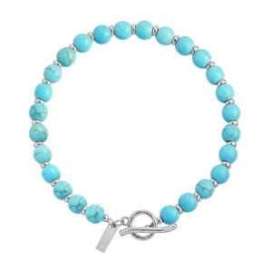 Angesagtes Armband mit Eingefasstem Schwarzen Onyx, Türkis und Weiteren Natursteinen, Einzelreihig mit 925er Silberperlen für Damen und Herren - Product Image 2